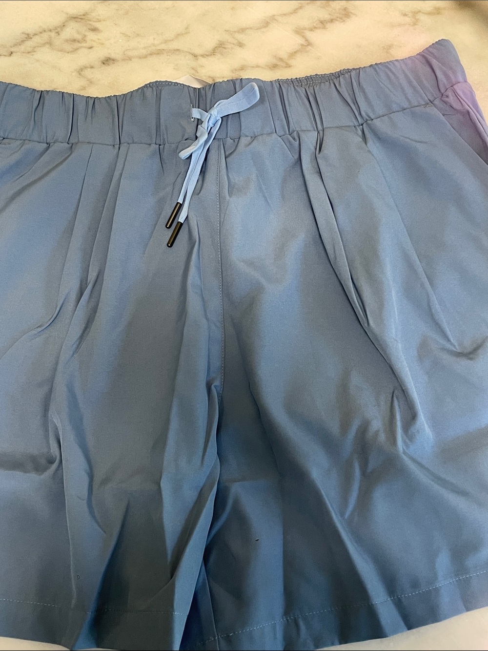 New denim blue large High Waisted Elastic Waistband Pleated Yoga Shorts 5"